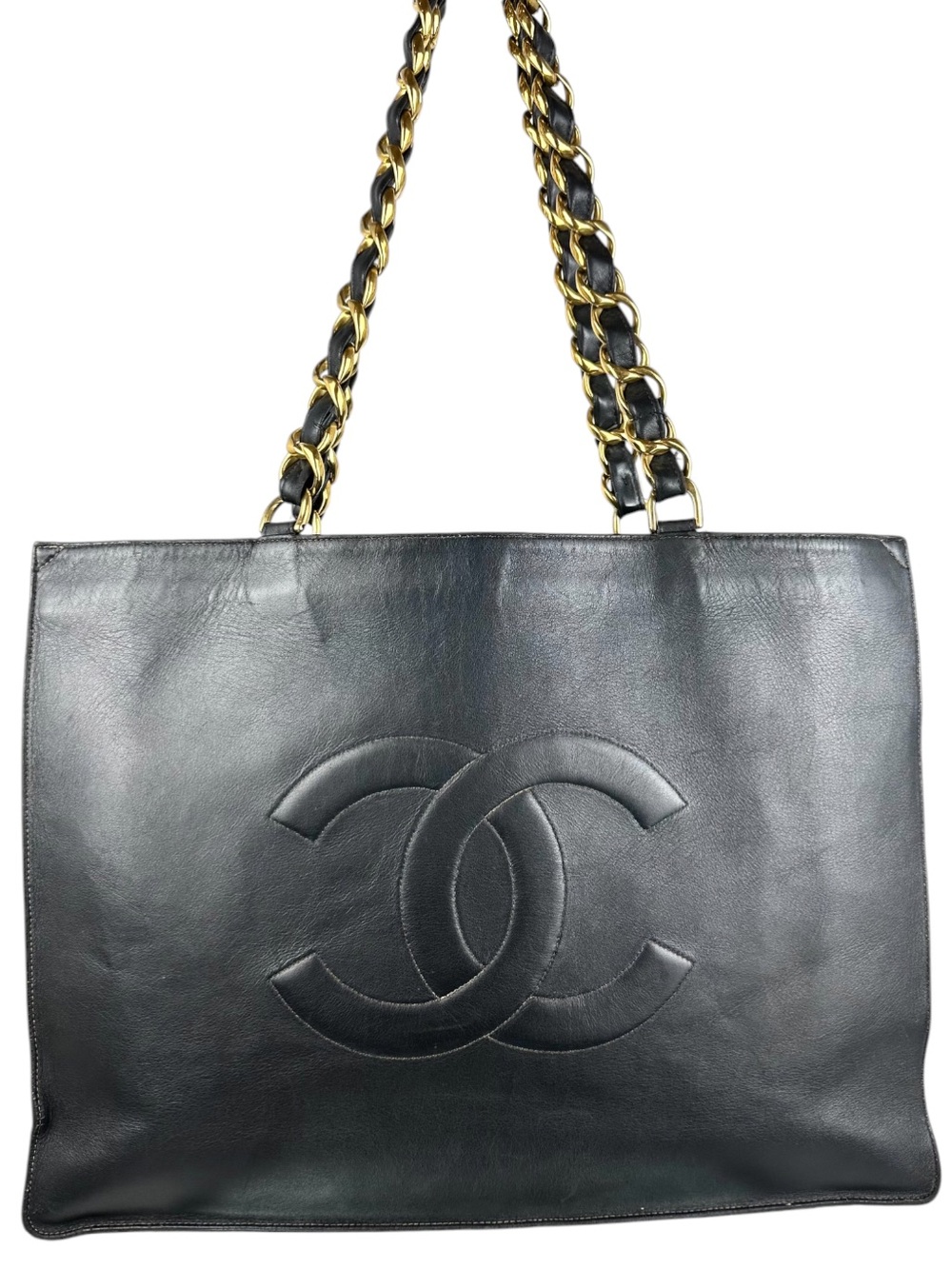CHANEL CC LOGO LAMBSKIN SHOPPER TOTE BAG JUMBO
